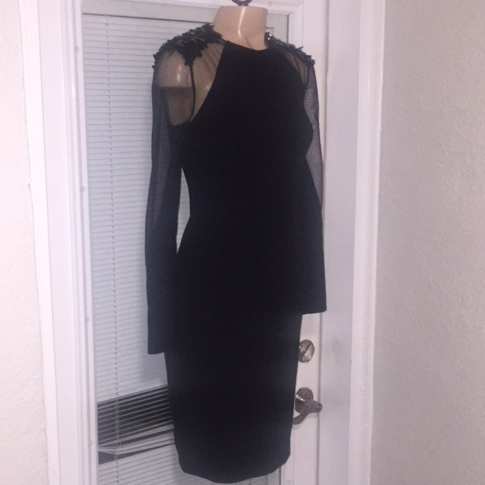 $5K AKRIS Couture LS Black Beaded mesh DRESS 6